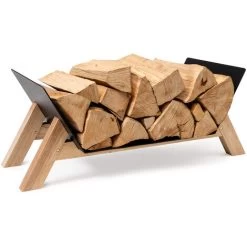 Blumfeldt Firebowl Langdon Wood, Black, Wood Storage, 68x38x34 Cm, Iron & Wood