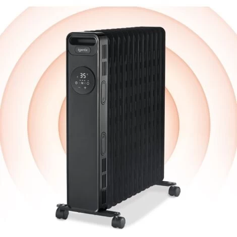 Igenix Digital Oil Filled Radiator, 2.5kW/2500W, Overheat Protection, Black - IG2626BL