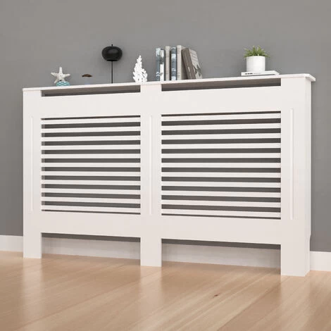 91cm Tall Radiator Cover Modern White Cabinet Horizontal MDF Slats Wood Grill Furniture, Large 152 X 19 X 92.2cm