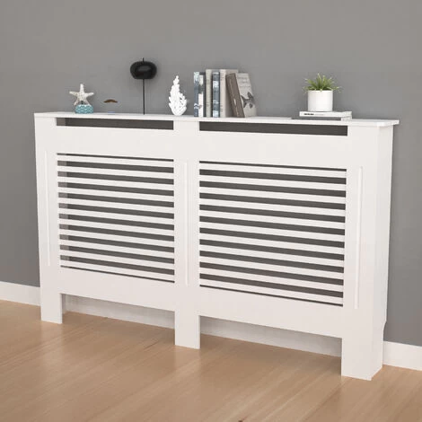 91cm Tall Radiator Cover Modern White Cabinet Horizontal MDF Slats Wood Grill Furniture, Large 152 X 19 X 92.2cm - Image 2