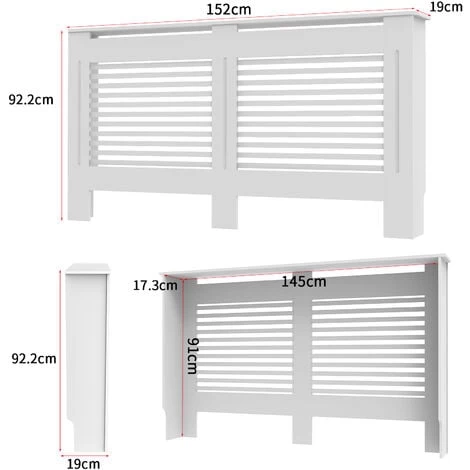 91cm Tall Radiator Cover Modern White Cabinet Horizontal MDF Slats Wood Grill Furniture, Large 152 X 19 X 92.2cm - Image 5