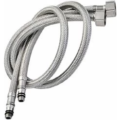 LITZEE Pack Of 2 Kitchen/Basin Monobloc Mixer Tap Connectors Flexi Pipes Tails British Standard Pipe M10 X1/2 Fitting 600mm Long (Silver Pipes)