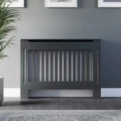 Radiator Cover Wall Cabinet Small MDF Wood Anthracite Vertical Style 1120x815mm