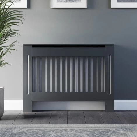 Radiator Cover Wall Cabinet Small MDF Wood Anthracite Vertical Style 1120x815mm