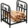 Outsunny Firewood Log Rack Fireplace Log Holder W/ Handles Outdoor Indoor Black