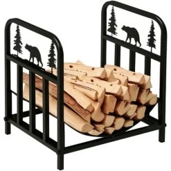 Outsunny Firewood Log Rack Fireplace Log Holder W/ Handles Outdoor Indoor Black