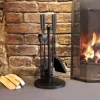 5 Piece Coal Fire Companion Set - Includes Poker, Tong, Shovel, Brush & Stand