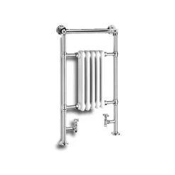Reina Oxford Steel Floor Standing Traditional Heated Towel Rail 960mm H X 538mm W Chrome And White