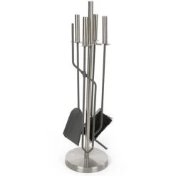 4 Piece Fireplace Set Stainless Steel Perel