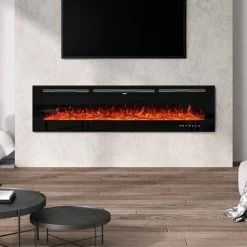 Livingandhome 70 Inch LED Electric Fireplace Wall Mounted Wall Insert Heater 9 Flame Colours