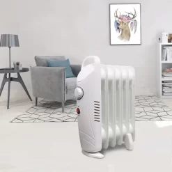 Oil Filled Radiator Portable Electric Heater Thermostat Mini 6 Fin 800W White