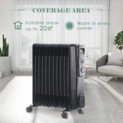 Black Oil Filled Radiator Portable Electric Heater Thermostat 11 Fin 2500W