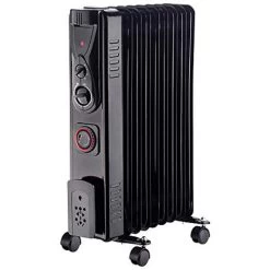 Black Oil Filled Radiator Portable Electric Heater Thermostat 9 Fin 2000W With Timer