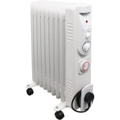 White Oil Filled Radiator Portable Electric Heater Thermostat 9 Fin 2000W With Timer