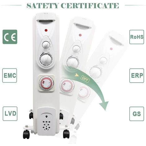 White Oil Filled Radiator Portable Electric Heater Thermostat 9 Fin 2000W With Timer - Image 3