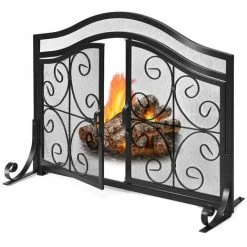 Magnetic 2 Doors Fireplace Screen Gate Large Spark Fire Guard Mesh Protector