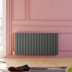 ELEGANT 600 X 1216 Mm Anthracite Horizontal Rads Column Double Flat Panel Radiator Heater +Thermostatic Radiator Valves