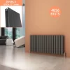 ELEGANT Anthracite Designer Radiator 600 X 1216 Mm Horizontal Column Double Flat Panel Radiator Heater + Chrome Thermostatic Radiator Valves