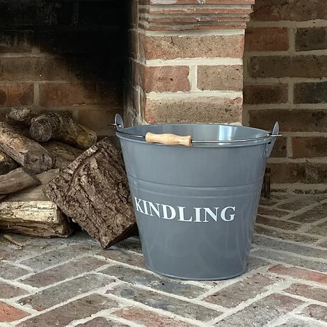 Fireside Kindling Bucket In French Grey With Canvas Log Carrier Bag - Image 3
