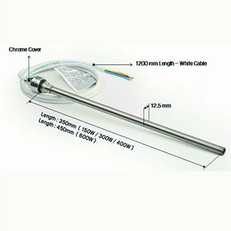 "Valdern" 200W WATT DUAL FUEL KIT HEATED ELECTRIC HEATING ELEMENT FOR BATHROOM TOWEL RAILS AND RADIATORS WARMERS/CHROME CAP - Image 2