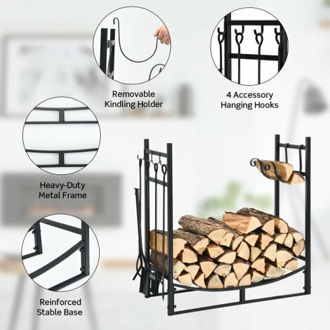 30inch Firewood Rack W/4 Tool Set Kindling Holders Indoor & Outdoor - Image 3