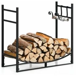 33inch Firewood Rack W/ Removable Kindling Holder Steel Fireplace Wood Storage
