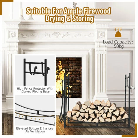 36inch Fireplace Log Holder Heavy-Duty Firewood Rack & Tool Set - Image 2