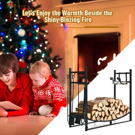 36inch Fireplace Log Holder Heavy-Duty Firewood Rack & Tool Set - Image 3