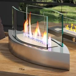 Livingandhome Unique Smokeless Stainless Steel Tabletop Ethanol Fireplace, Silver
