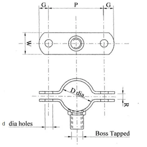 T304 Stainless Steel Munsen Type Bossed Pipe Clip M8 Boss - Pipe OD 32-35 Mm - Image 3