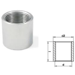 BSP 1/2" Threaded Coupling - Not Rated - T316 (A4) Marine Grade Stainless Steel - Parallel Threads (BSPP / G Thread)