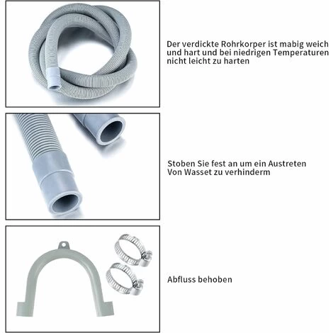 Washing Machine Drain Hose, Universal Drain Hose, 2M Dishwasher Extension Hose, Water Drain Hose, With Bracket And Hose Clamps - Image 3