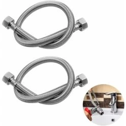Stainless Steel Mixed Wire Braided Hose Shower Hose Flexible Hose 304 Stainless Steel Double Water Inlet Hose General Braided Hot And Cold Water Inlet Hose 2 PCS 40cm