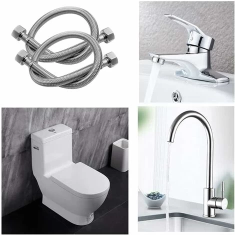 Stainless Steel Mixed Wire Braided Hose Shower Hose Flexible Hose 304 Stainless Steel Double Water Inlet Hose General Braided Hot And Cold Water Inlet Hose 2 PCS 50cm - Image 2