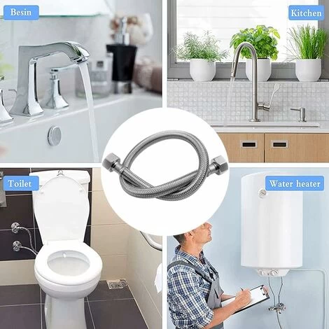 Stainless Steel Mixed Wire Braided Hose Shower Hose Flexible Hose 304 Stainless Steel Double Water Inlet Hose General Braided Hot And Cold Water Inlet Hose 2 PCS 50cm - Image 3