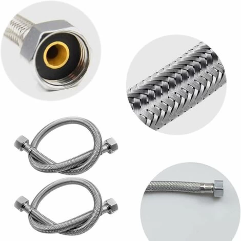 Stainless Steel Mixed Wire Braided Hose Shower Hose Flexible Hose 304 Stainless Steel Double Water Inlet Hose General Braided Hot And Cold Water Inlet Hose 2 PCS 50cm - Image 4