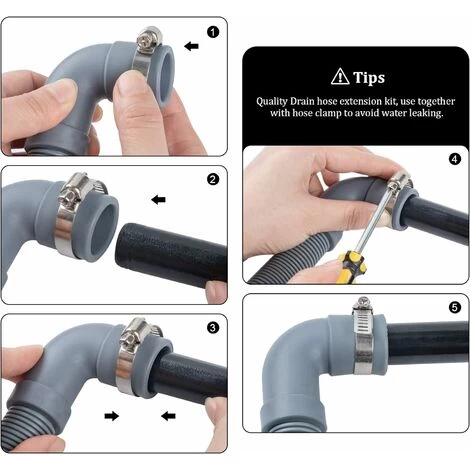 2m Drain Hose For Washing Machines And Dishwashers, Including Bracket And Hose Clamps, Elbow - Image 4
