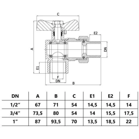 Standard Water Flow Rate Angled Ball Valve With Butterfly Handle Female X Male 1 BSP - Image 2