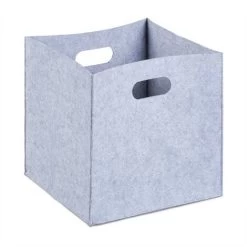Relaxdays Square Felt Basket, HxWxD: 30 X 30 X 30 Cm, Foldable, With 2 Handles, Shopping Bin, Grey