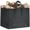 Relaxdays Felt Firewood Basket, HxWxD: 34.5 X 43 X 36.5 Cm, 2 Handles, Foldable, Newspaper Holder, Dark Grey