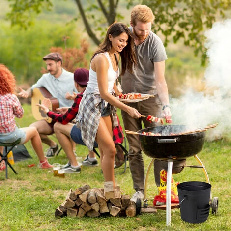 Relaxdays Ash Bucket With Lid And Shovel, Steel, Charcoal Bin With Handle, 19 L, Fireplace & BBQ Set, Black - Image 2