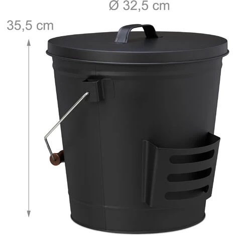 Relaxdays Ash Bucket With Lid And Shovel, Steel, Charcoal Bin With Handle, 19 L, Fireplace & BBQ Set, Black - Image 4