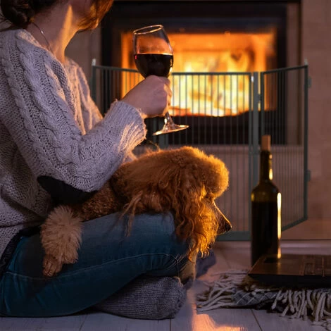 Relaxdays Metal Fireplace Screen, 5-Panel Safety Barrier, Spark Guard For Babies And Pets, Steel, Black - Image 5