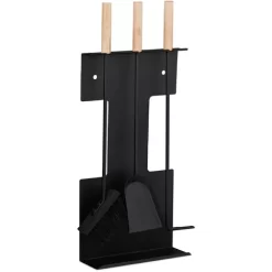 Relaxdays Modern Fireplace Set, 4-Piece Companion Tools, Shovel, Broom, Poker And Stand, Black