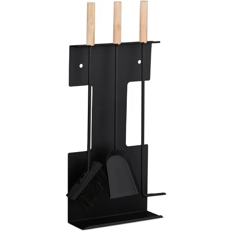 Relaxdays Modern Fireplace Set, 4-Piece Companion Tools, Shovel, Broom, Poker And Stand, Black
