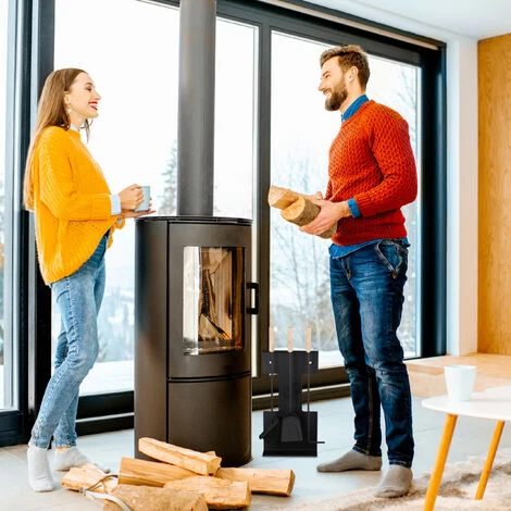 Relaxdays Modern Fireplace Set, 4-Piece Companion Tools, Shovel, Broom, Poker And Stand, Black - Image 5