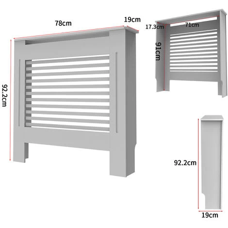 Extra Tall 92cm Radiator Cover MDF Modern Cabinet Slatted Grill Grey, Small 78 X 19 X 92.2 Cm - Image 5
