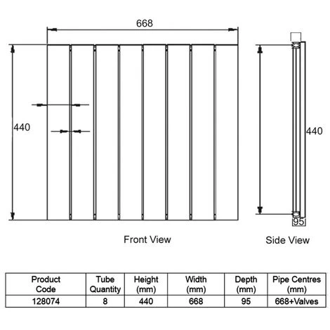 Heatwave Hanworth Horizontal Designer Aluminium Radiator 440mm H X 668mm W - 8 Sections - Image 2