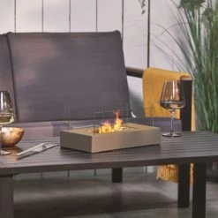 VonHaus Tabletop Fireplace - Bioethanol Fireplace – Bio Ethanol Table Top Fire, Table Top Heater For Outdoor & Indoor – Portable, 70 Min Burn Time, Windproof Glass, Rectangle Shape - Hammer Stone Grey