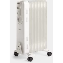 VonHaus Oil Filled Radiator – 1500W/1.5KW – 7 Fin – Freestanding – Small Plug In Portable Electric Heater – 3 Power Settings, Adjustable Temperature/Thermostat, Thermal Safety Cut Off - White